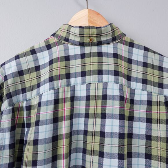 Vintage 90s Lands End Viyella Flannel Button Down Shirt Size M Sage Green Plaid - Picture 15 of 16